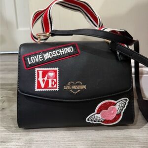 Love Moschino Black Crossbody Bag with Red and White Accents